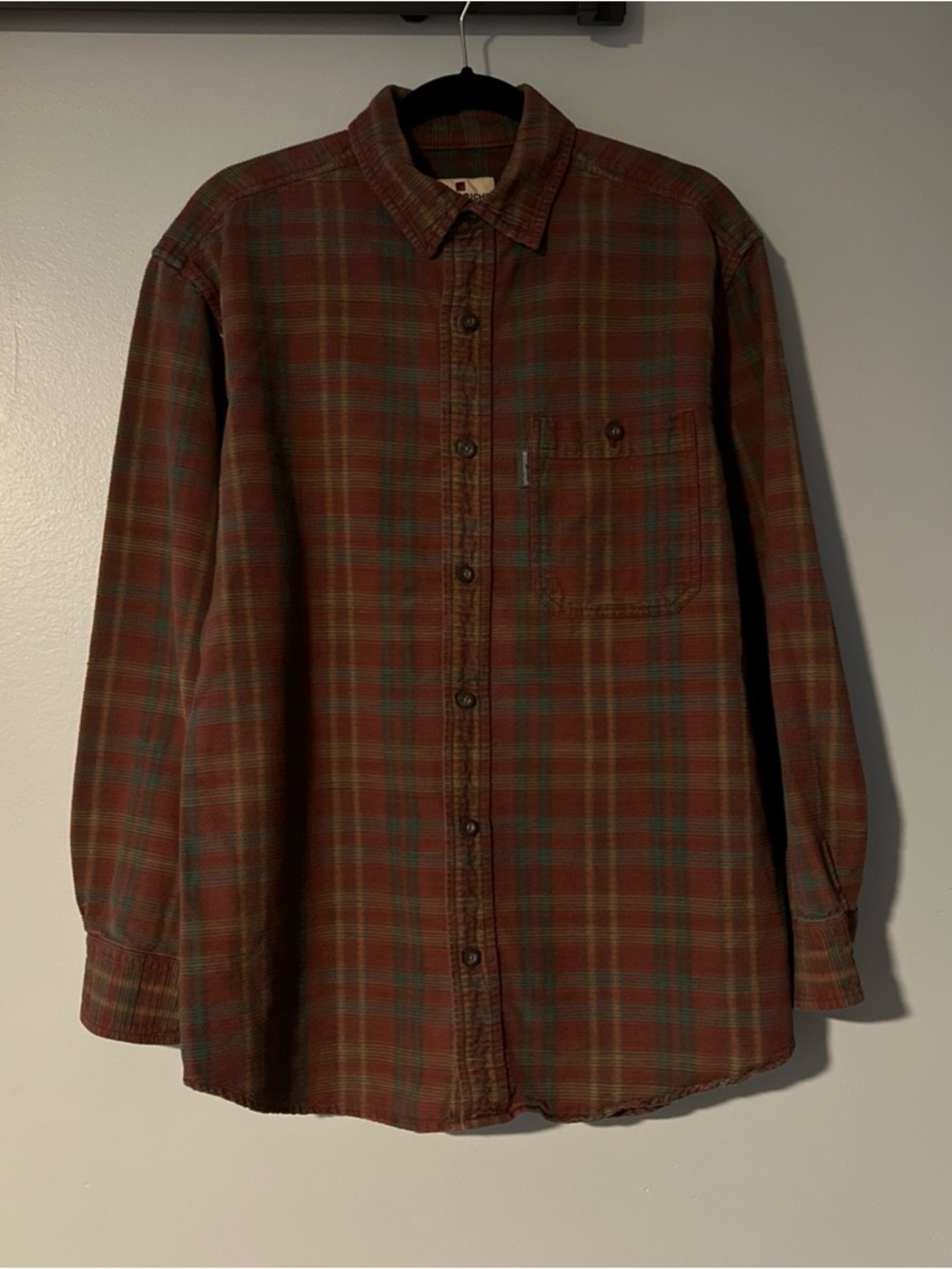 Woolrich Men's Rust and Green Plaid Button-Down Shirt